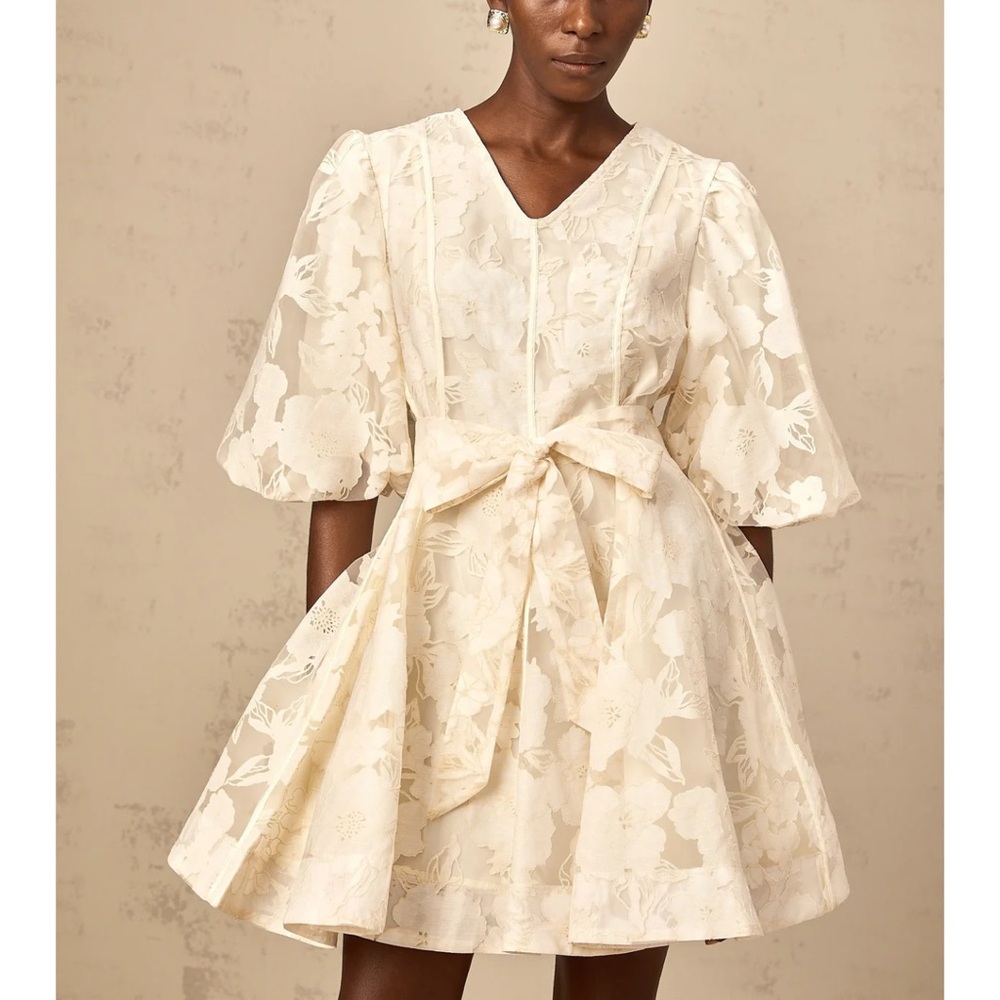 Osanne neutrals floral-jacquard flared mini dress Miss Rosier READ DESCRIPTION